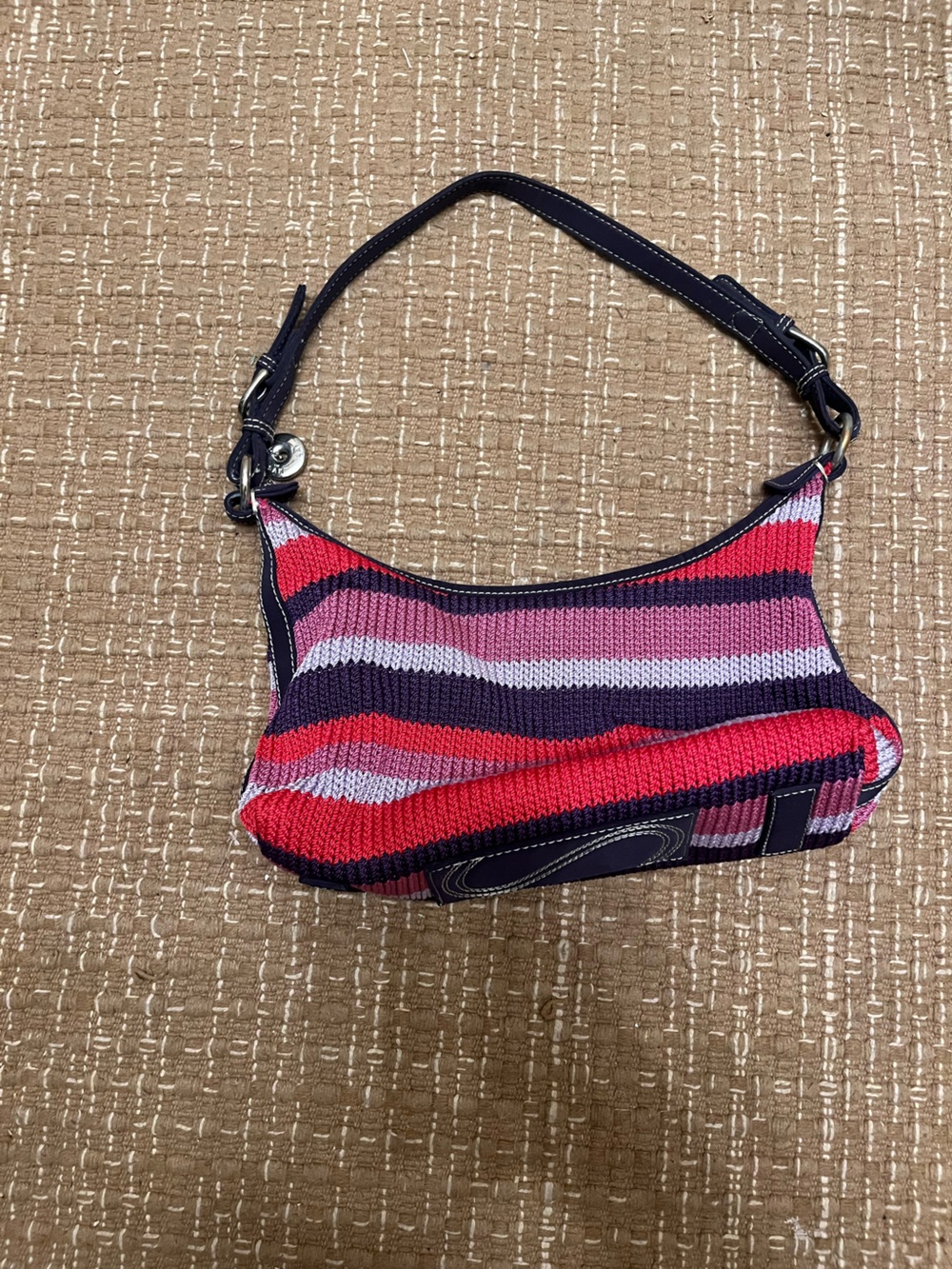 Striped Knit Shoulder Bag in Red, Pink & Purple